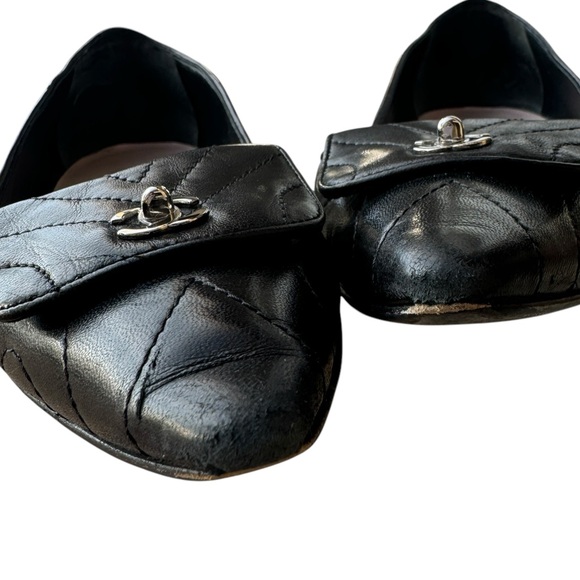 Chanel Interlocking CC Logo Black Quilted Leather Kitten Heel Flats, Size 37 - Picture 9 of 14